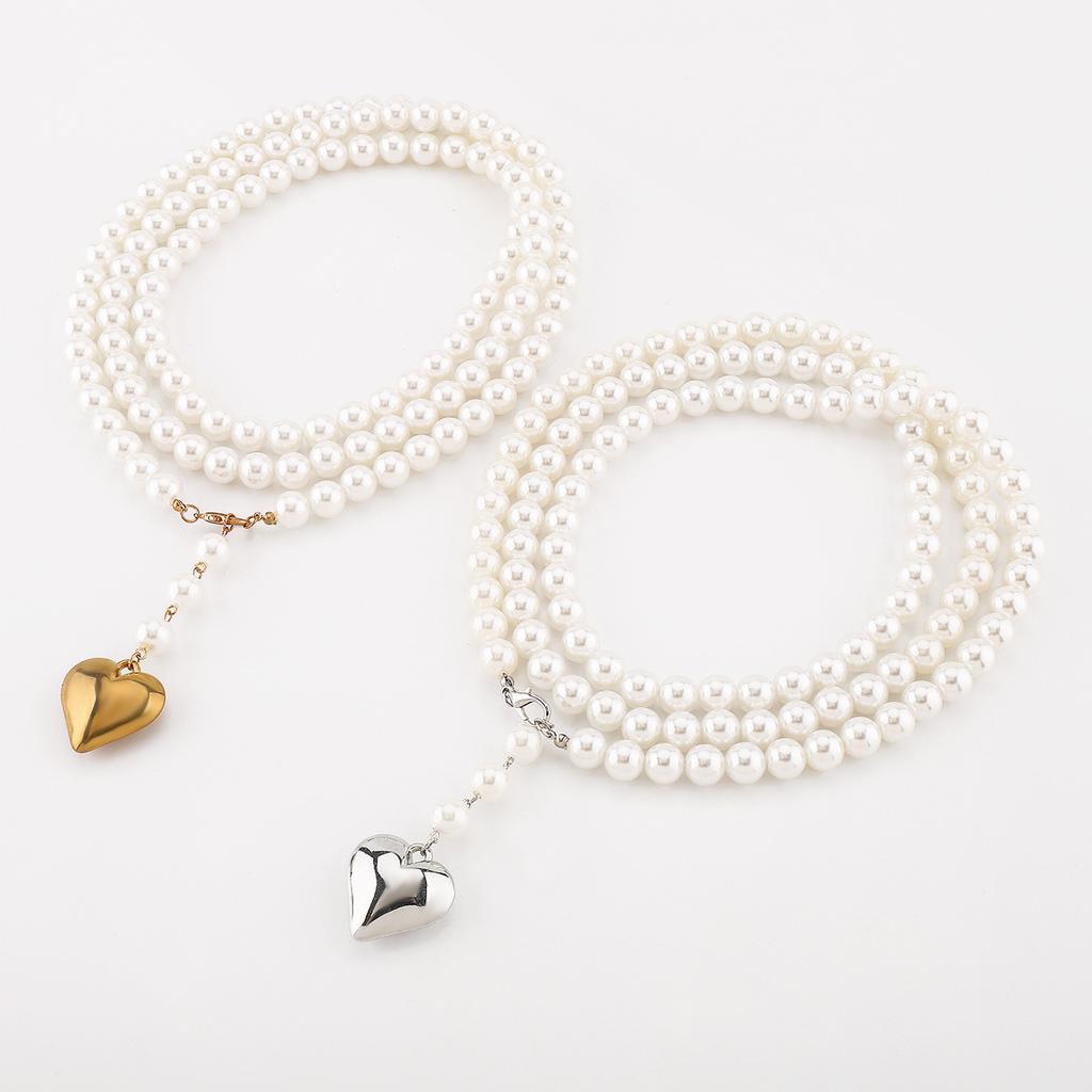 Creative Pearl Long Sweater Chain, Elegant Temperament, Love-shaped Necklace for Women