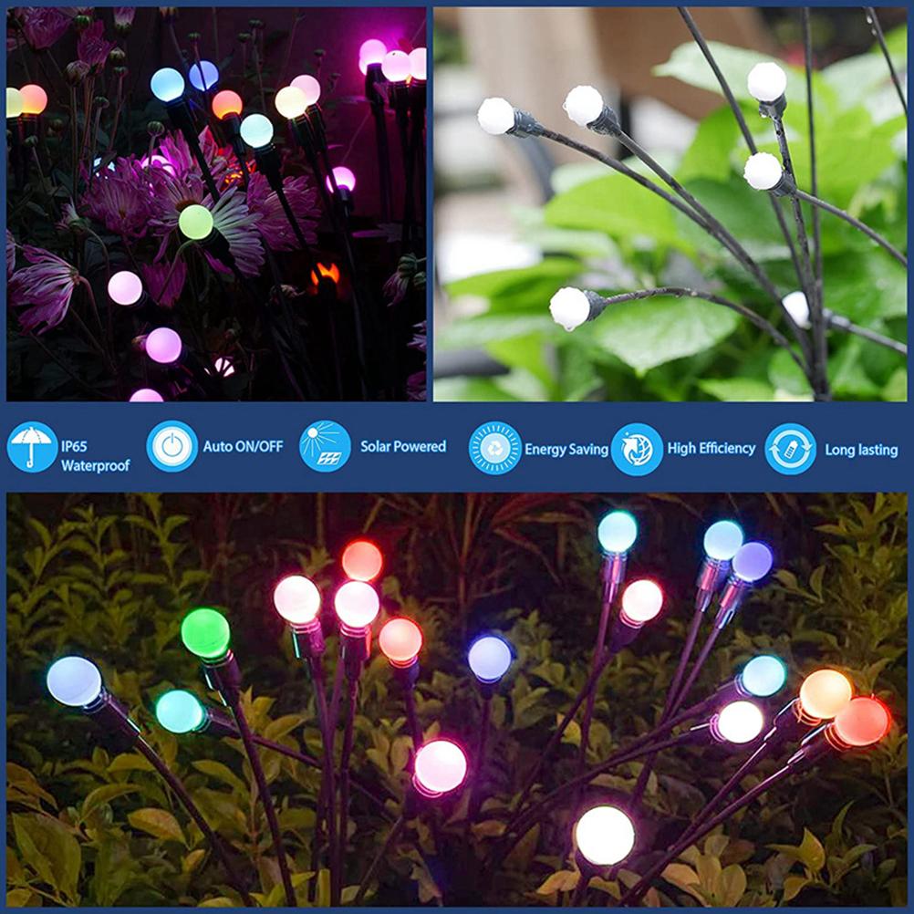 2 Pack Solar Powered LED Pendant Lights Firefly Lights Outdoor Solar Yard Lights Stake Lamp for