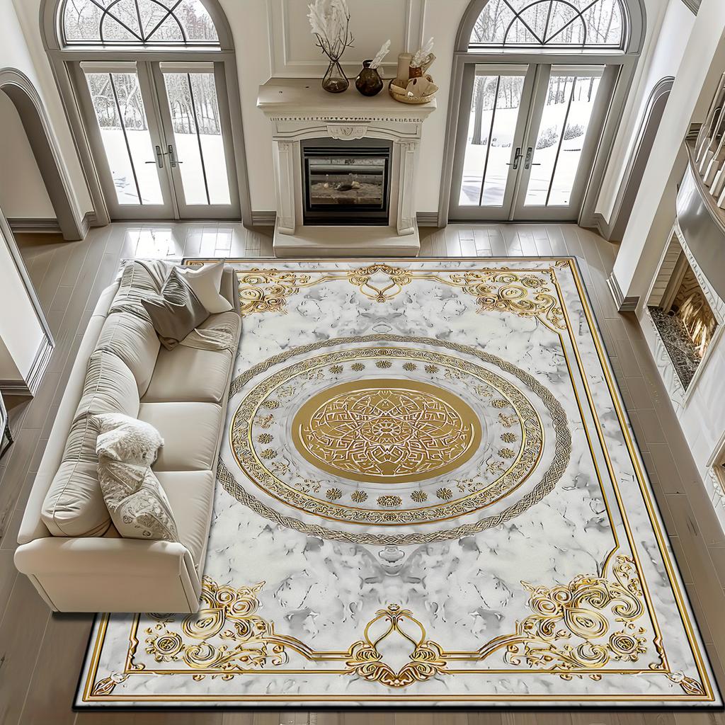 White European Marble Soft Living Room Carpet Home Decoration Light Luxury Fluffy Rug Easy Cleaning Non-slip Large Floor Mats