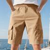 Summer Loose Men's Safari Style Shorts Multi Pockets Casual Loose Fit Straight Elastic Waist Beach Shorts