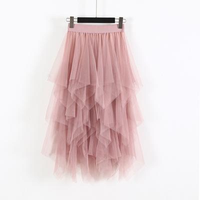 Jupes d'été en Tulle pour femmes, taille haute, ourlet plissé, pantalon noir et rose