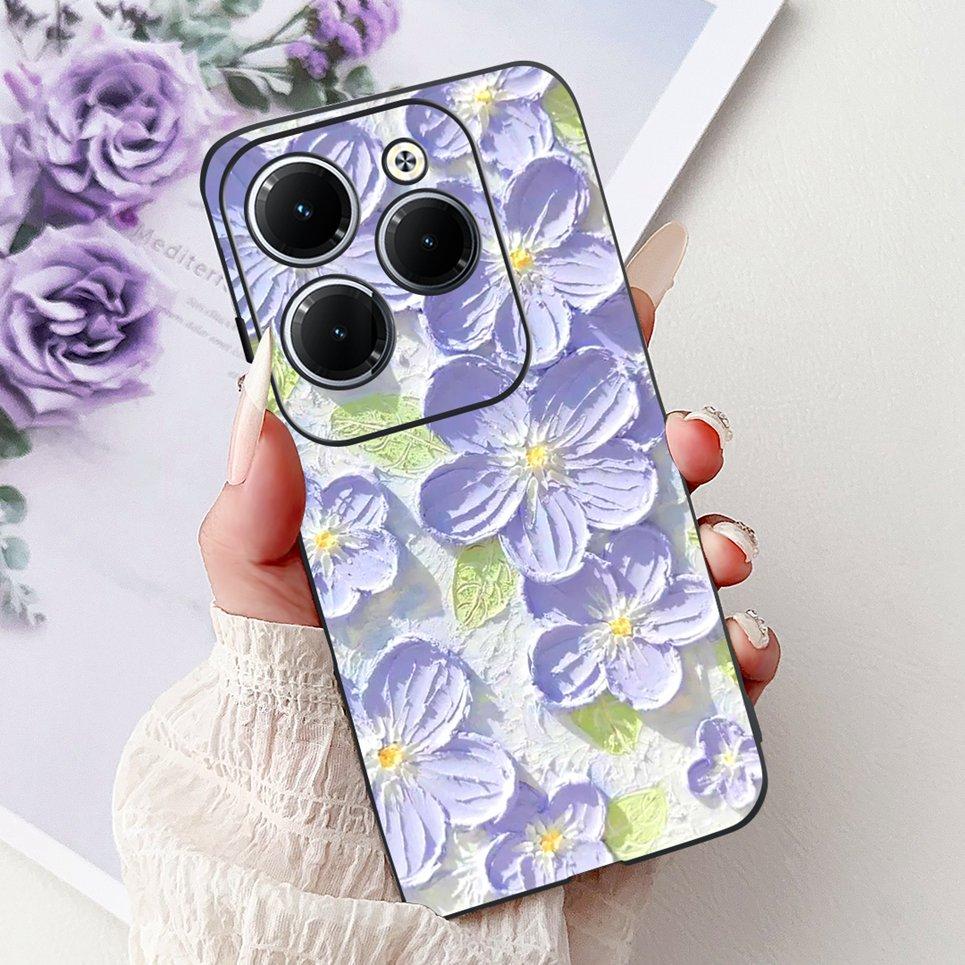 Cover For Tecno Spark 20 Pro Plus Back Bumper Spark 20Pro 20C Colorful Butterfly Flower Painting Phone Case Black Soft Silicone