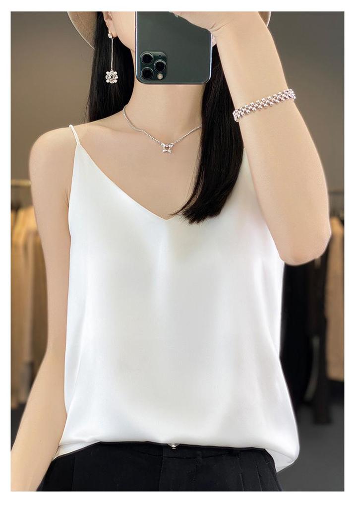 Women's Summer V-Neck Satin Camisole: Sexy, Sleeveless, Acetate Inner Wear