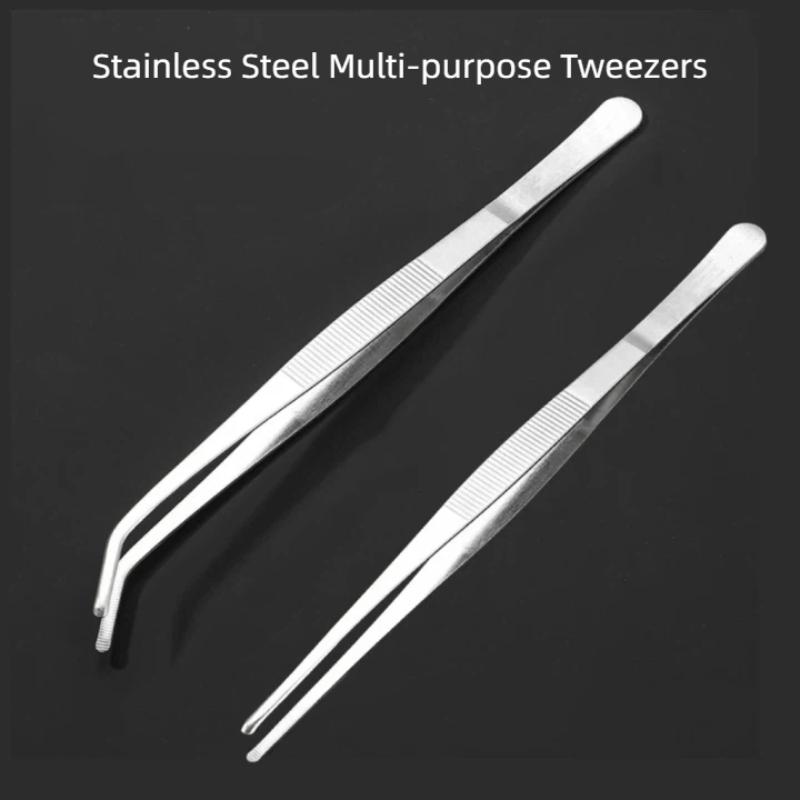 2Pcs Stainless Steel Kitchen Precision Tweezers 25cm Multi-use Tongs for Grilling Cooking Pastry Decorating