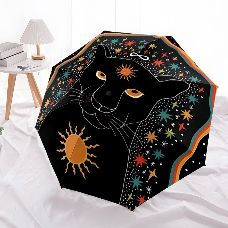 1pc Panther Cosmic Automatic Folding Umbrella - Compact 8-Rib Design, Durable Plastic & Iron, Lightweight for Outdoor Daily Use099