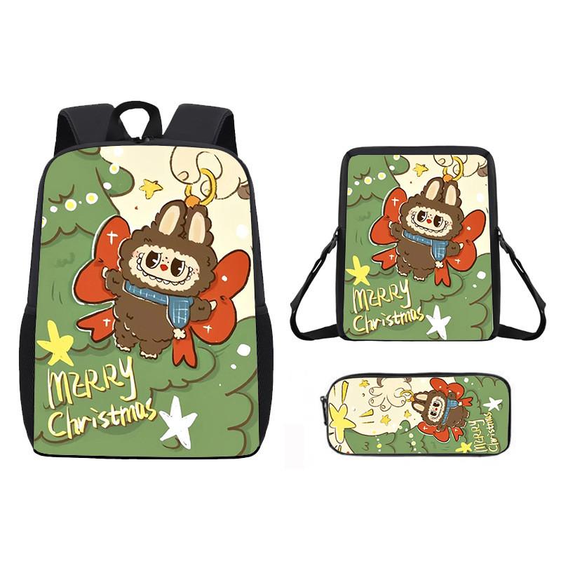 Christmas Backpack Cartoon Shoulder Bag Pencil Case Three Piece Set