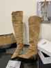 New pleated thin high-heeled piled boots, European and American boots, belt buckle but knee square head high boots