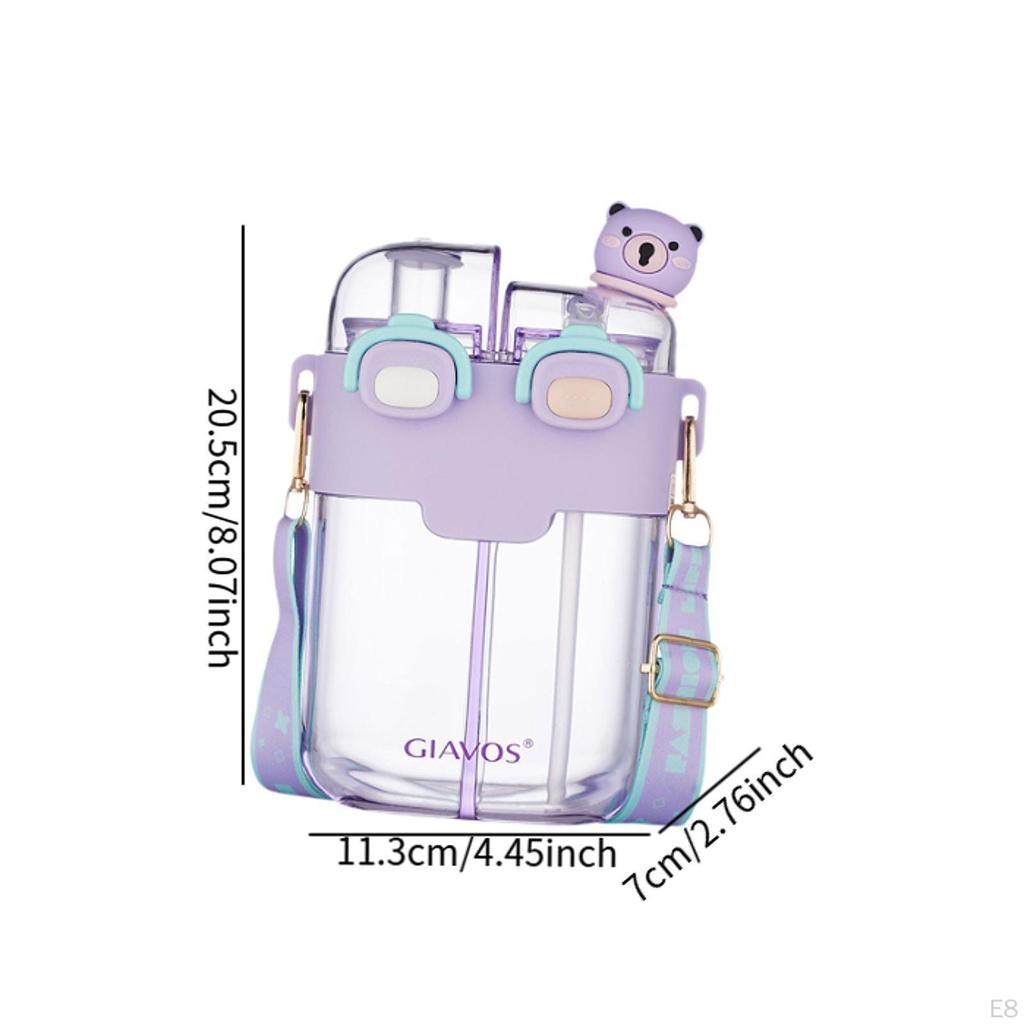 Cute Water Bottle Double Drinking Compartments 780ml Funny Cup with and Strap