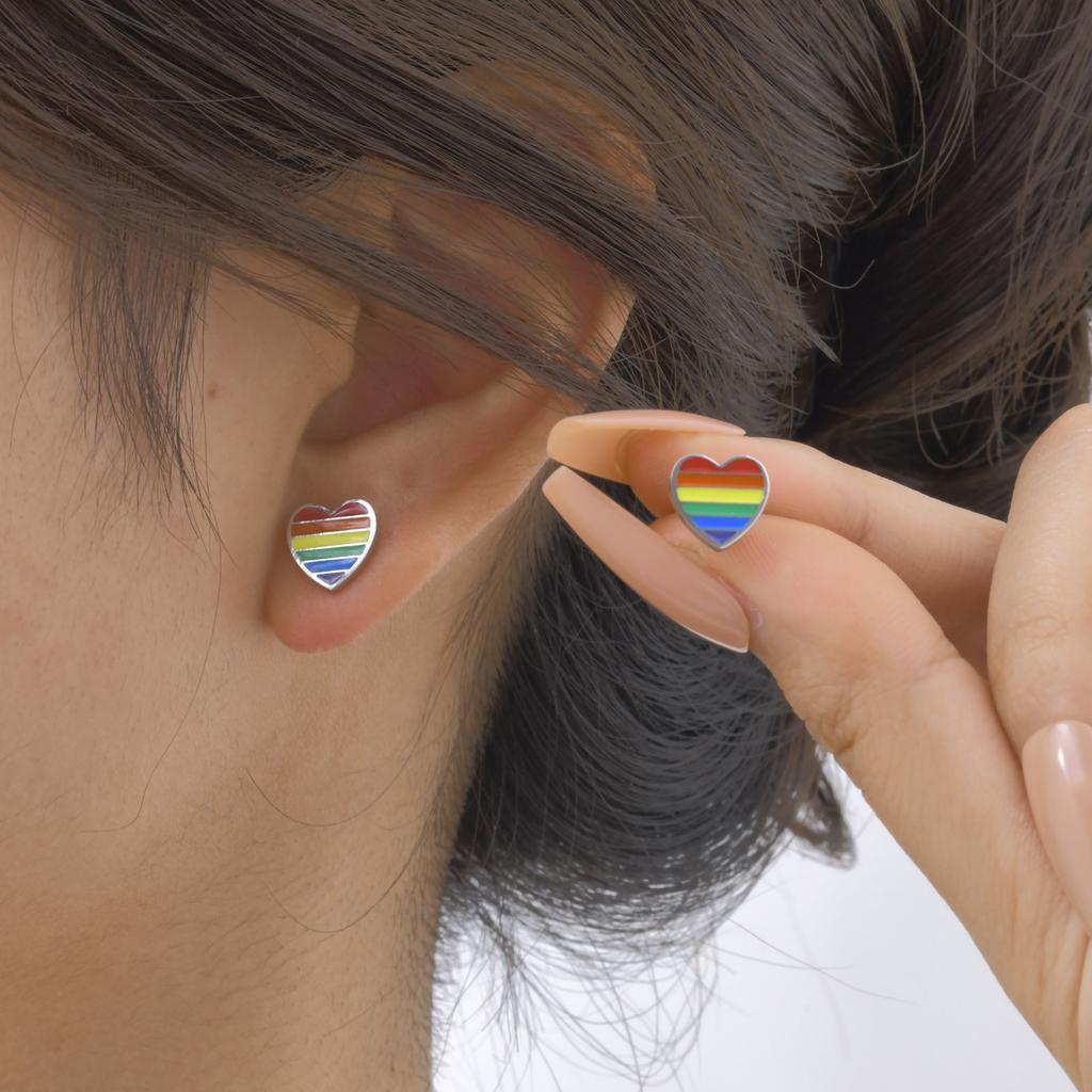 Vnox Stainless Steel Rainbow Heart Earrings For Women,Dainty Women's Stud Earring,Fashion Jewelry With Metallic Shine Party Wear