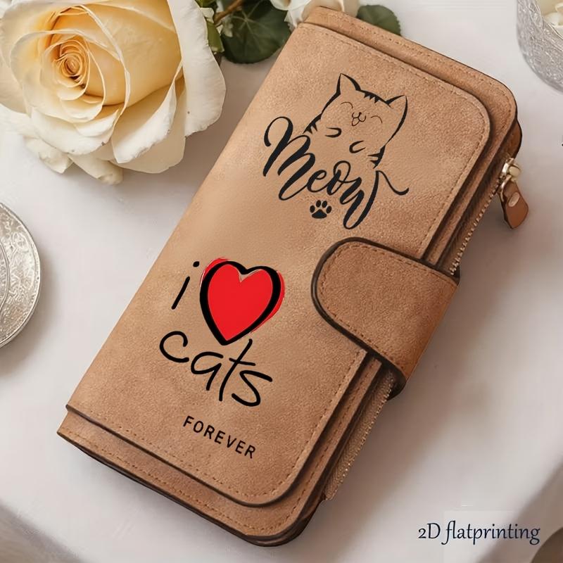 Women's Long Wallet Black Cat Pattern Multi-functional Snap Closure Coin Purse Portable Daily Commute Wallet for Cat Lovers Birthday Gift Travel