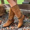 Large Size Pointed Square Heel Metal Buckle Suede Boots Autumn and Winter New Long Tube But Knee Women's Boots