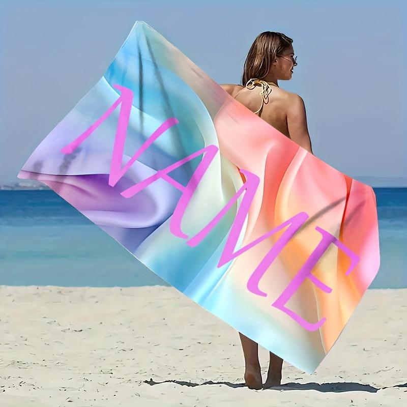 Custom Abstract Beach Towel Personalized Name Blue Wave Microfiber Bath Towels Soft Quick Dry Swimming Pool Lounger All Season