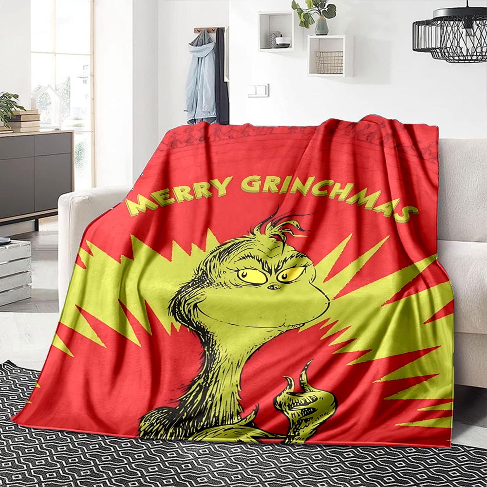 Grinch Christmas Card Blanket Soft Throw Blanket For Home Bedroom Bed Sofa Travel Office Solid Christmas Blanket