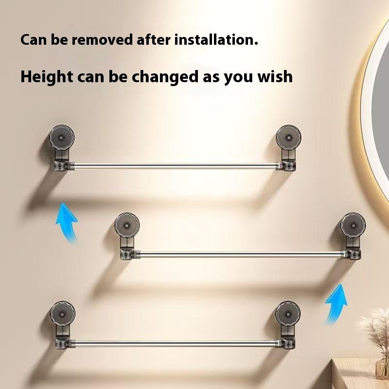 Adjustable No Drill Towel Rac Strongest Suction Cup 360 Rotate Bathroom Storage Space Saving Telescopic Rod Easy Install