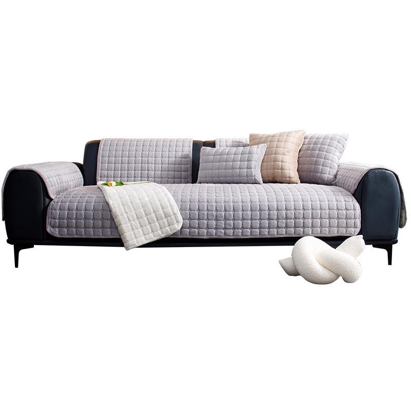 Flannel Plaid Sofa Cushion Winter Light Luxury High-End Plush Seat Cushion Simple Versatile Leather Sofa Cover Cross-Border
