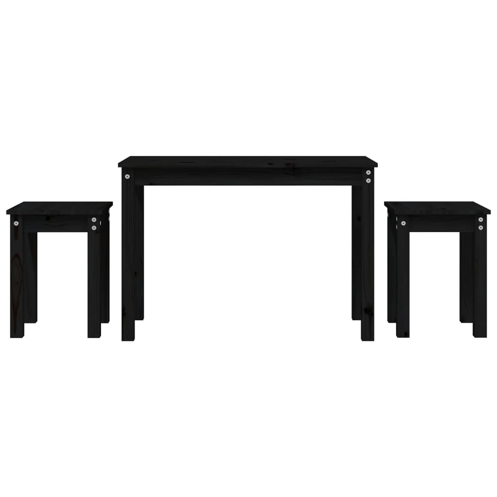 Vidaxl Nesting Tables, 3 Pcs, Black, Solid Pine Wood