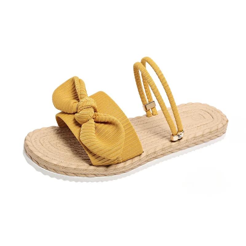 Bow Flats Women Slippers Casual Summer New Woman;s Sandals 2025 Trend Cozy Flip Flops Walking Dress Knitting Mujer Zapatillas