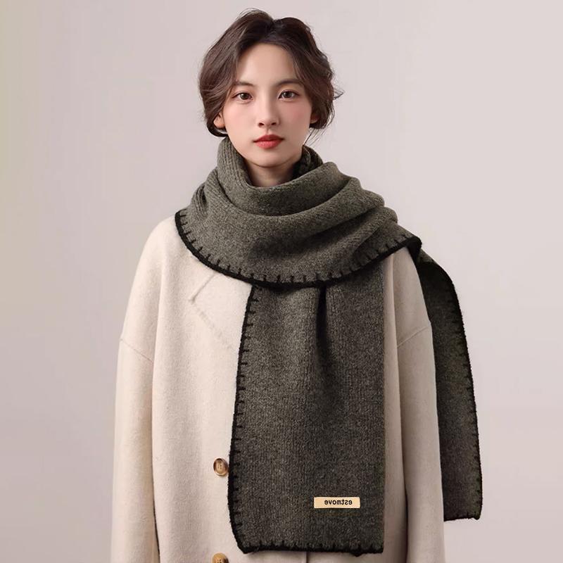 Korean Contrast Knitted Scarf Winter Keeping Warm Fashion Retro Versatile Scarf