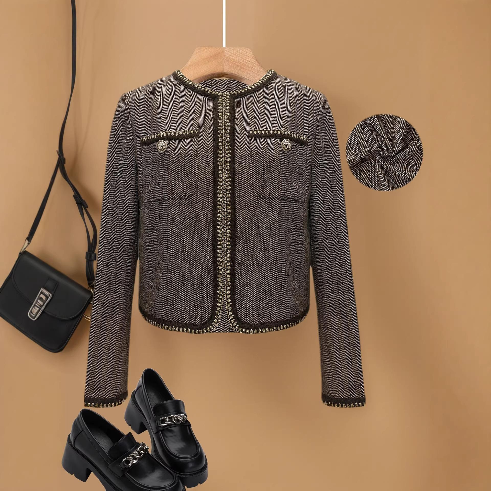 French elegant front open webbing coat women s spring and autumn new temperament retro women s jacket short coat S