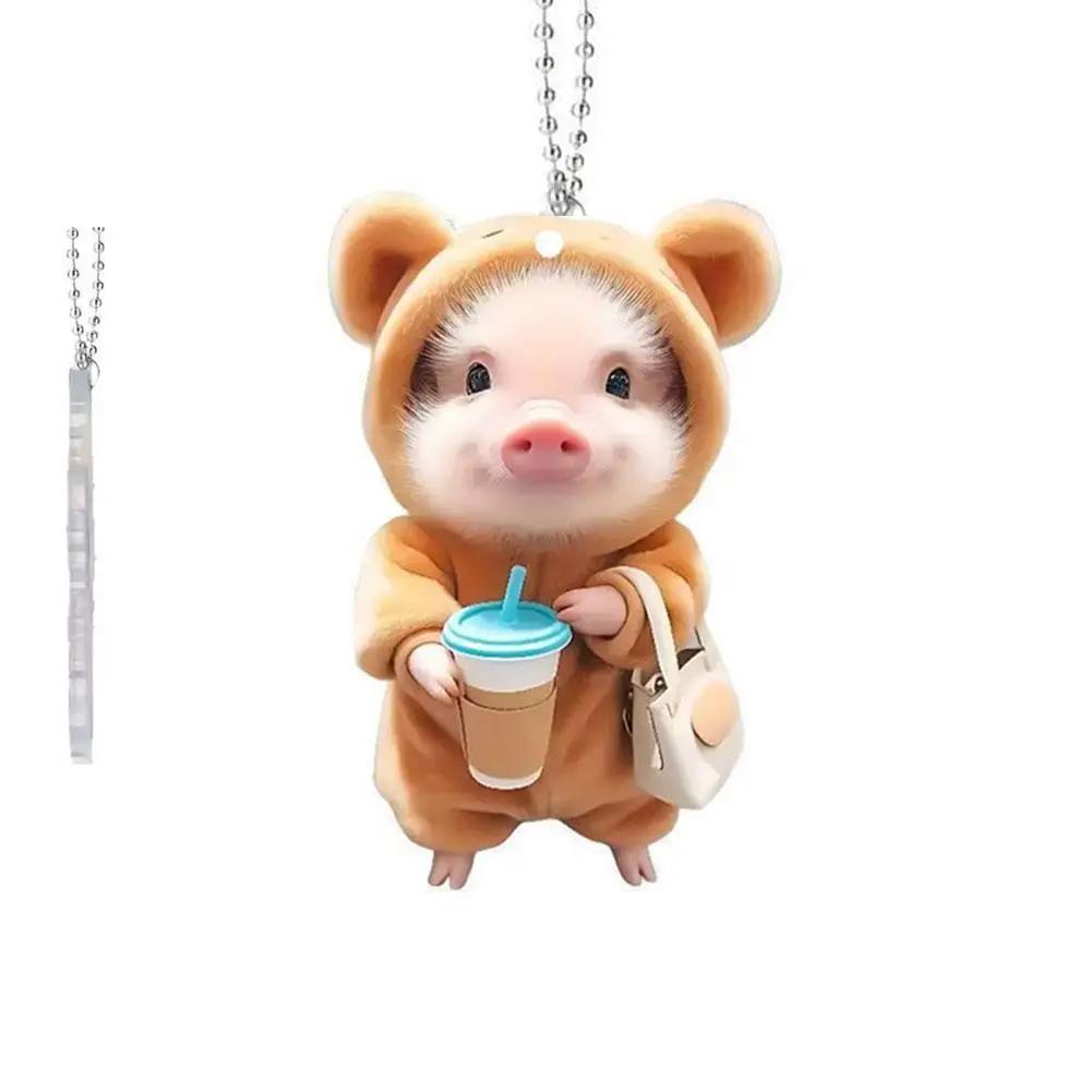 Süßes Rosa Schwein Auto Spiegel Hängendes Zubehör Lustiger Acryl Schweinchen Anhänger Für Rückspiegel Kawaii Tier Schlüsselanhänger & Tasche Cha E1R6