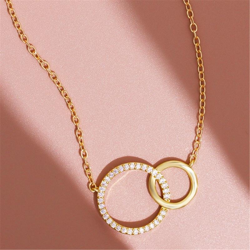 Sturdy Brass Women's Necklace Fashion Thin Chain Minimalist Dainty Double Round Pendant Jewelry Statement Pieces