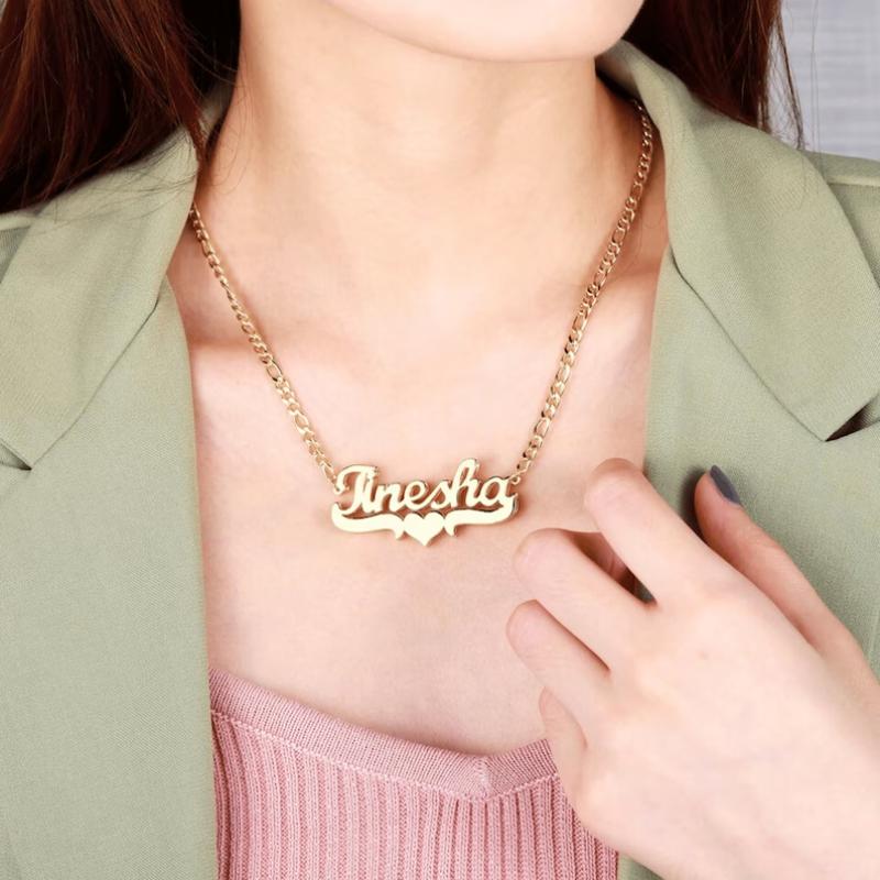 Amaxer Personalized Custom Double Plate Necklace for Women Men Nameplate Layer 3D Necklace Stainless Steel Jewelry Gifts