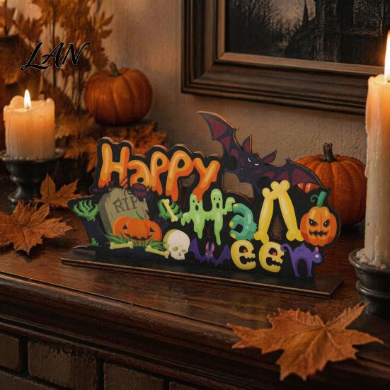 Decorative Halloween Wood Signs Wooden Ornaments for Tabletop Decorations, Stable Base Table Figures Centerpiece Home Party And Spooky Haunted