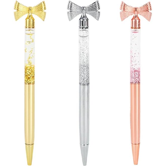 3 Pieces Bow Decoration Twist Metal Ballpoint Pen Ball Pen 1.0 MM Black Ink