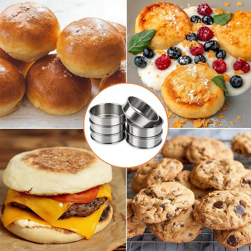 Double Rolled Stainless Steel English Muffin Rings Food Safe Metal Cooking Rings for Fried Eggs Dessert Tarts Baking Bakeware