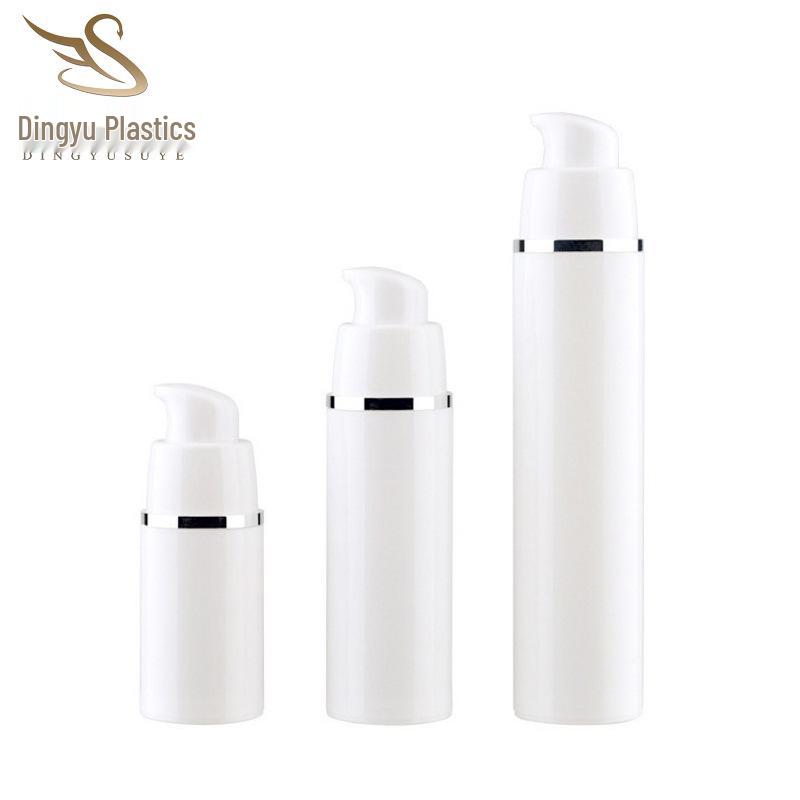 15/30/50ml Transparent PP All-Plastic Lotion Vacuum Bottle, Korean Style, Snap-On Porcelain White Dispenser