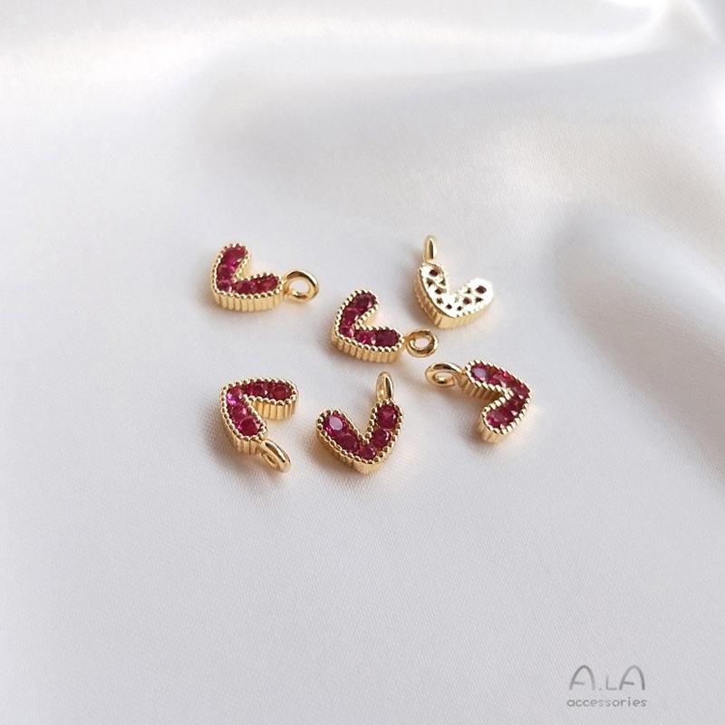 Ala 14K Gold Filled Zircon-Inlaid Heart Pendant for DIY Bracelets