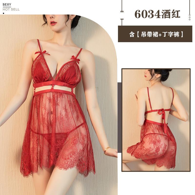 Yijin Erotic Underwear Sexy Mesh Transparent Temptation Suspender Nightdress Backless Tether Muse One Piece Hair