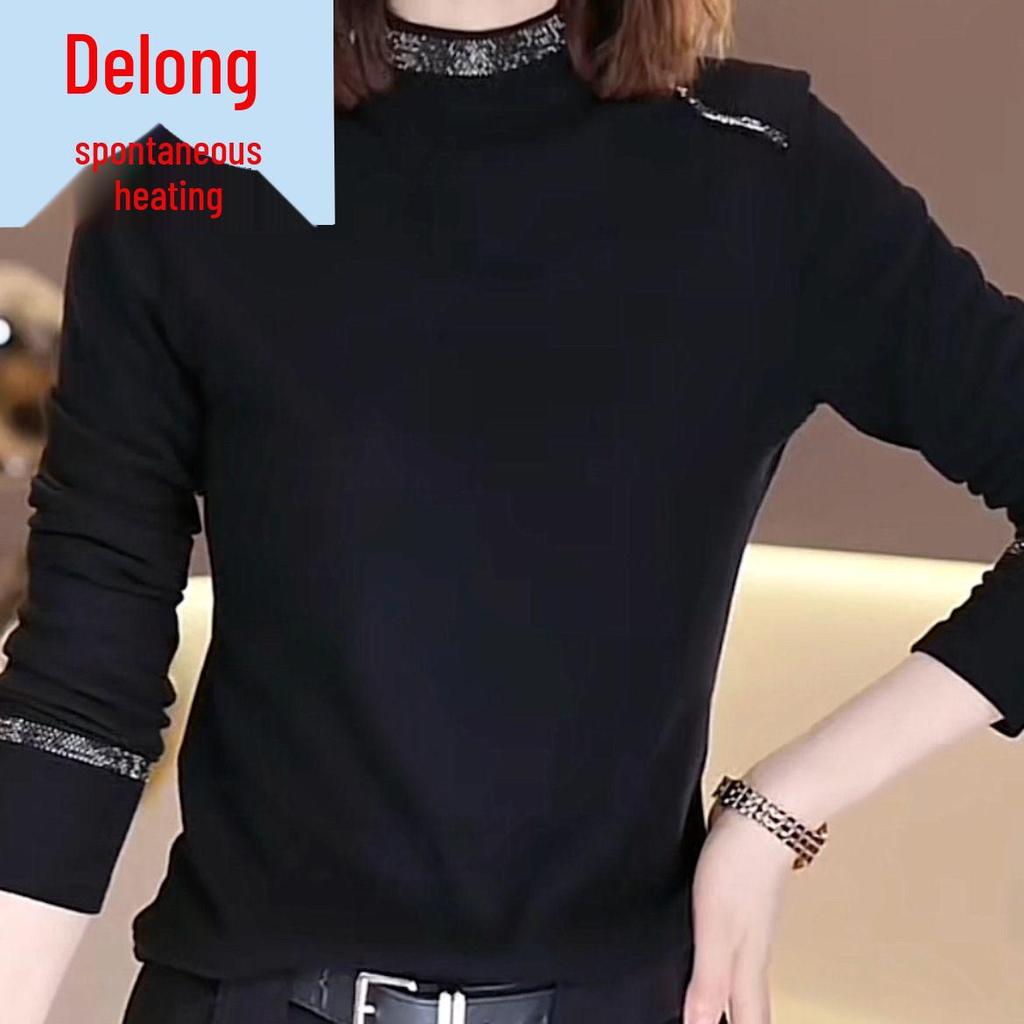Elegant Women's Semi-High Neck Fleece Top - Warm, Versatile, Fashionable Long-Sleeve for Autumn/Winter