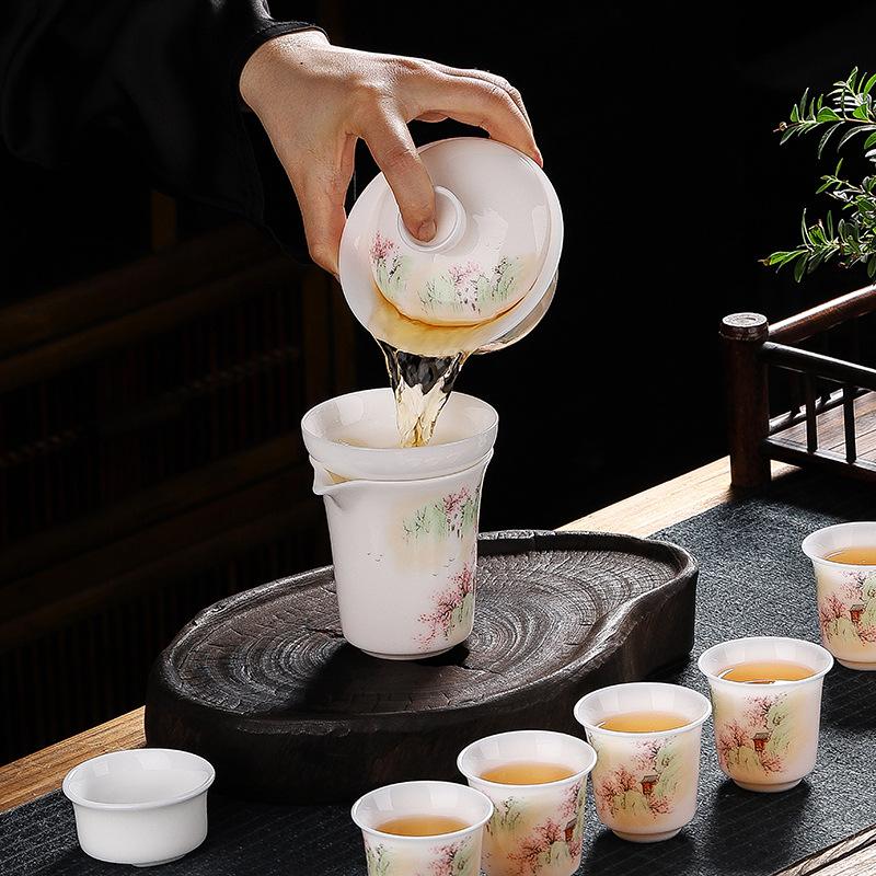 Ice Suet Jade Porcelain Tea Set Luxury High-end Business Event Gifts Bank Gives Customers Practical and Creative Souvenirs