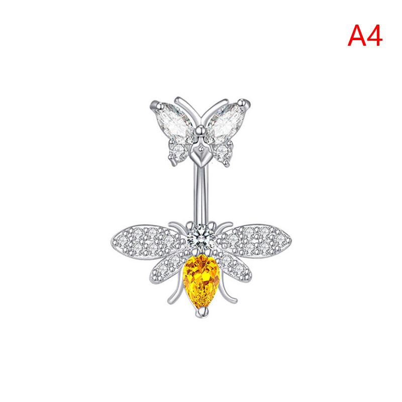 Butterfly Bee Belly Button Ring Stainless Steel Crystal Zircon Flower Navel Ring For Women Sexy Body Piercing Jewelry