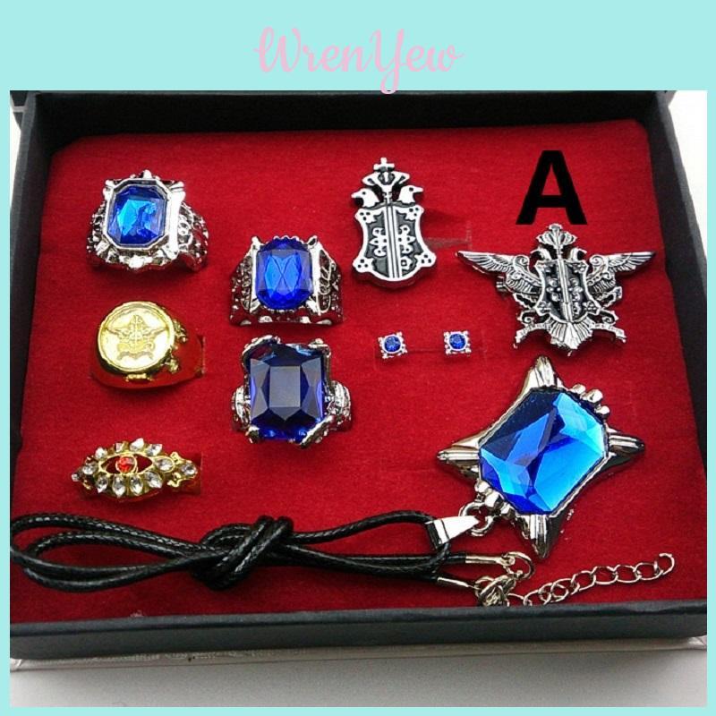 Eye-catching Black Butler Kuroshitsuji Ciel Phantomhive Cosplay Rings Necklace And Ear-nail Set Ideal For Gift Giving