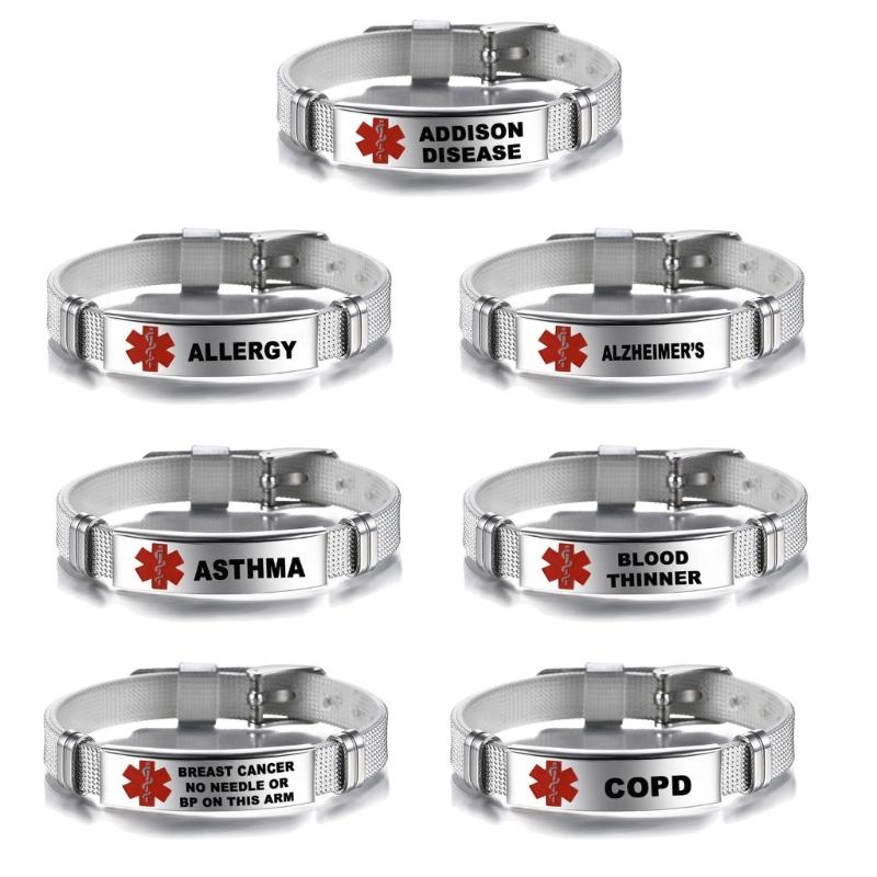 Stainless Steel Medical Alarm Bracelets Adjustable Wristband Emergency Medical Bracelets Medical Alert IDs Bracelet