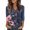 Ladies' Fashionable And Casual Floral Printed Three-quarter Sleeve Loose V-neck Button Shirt