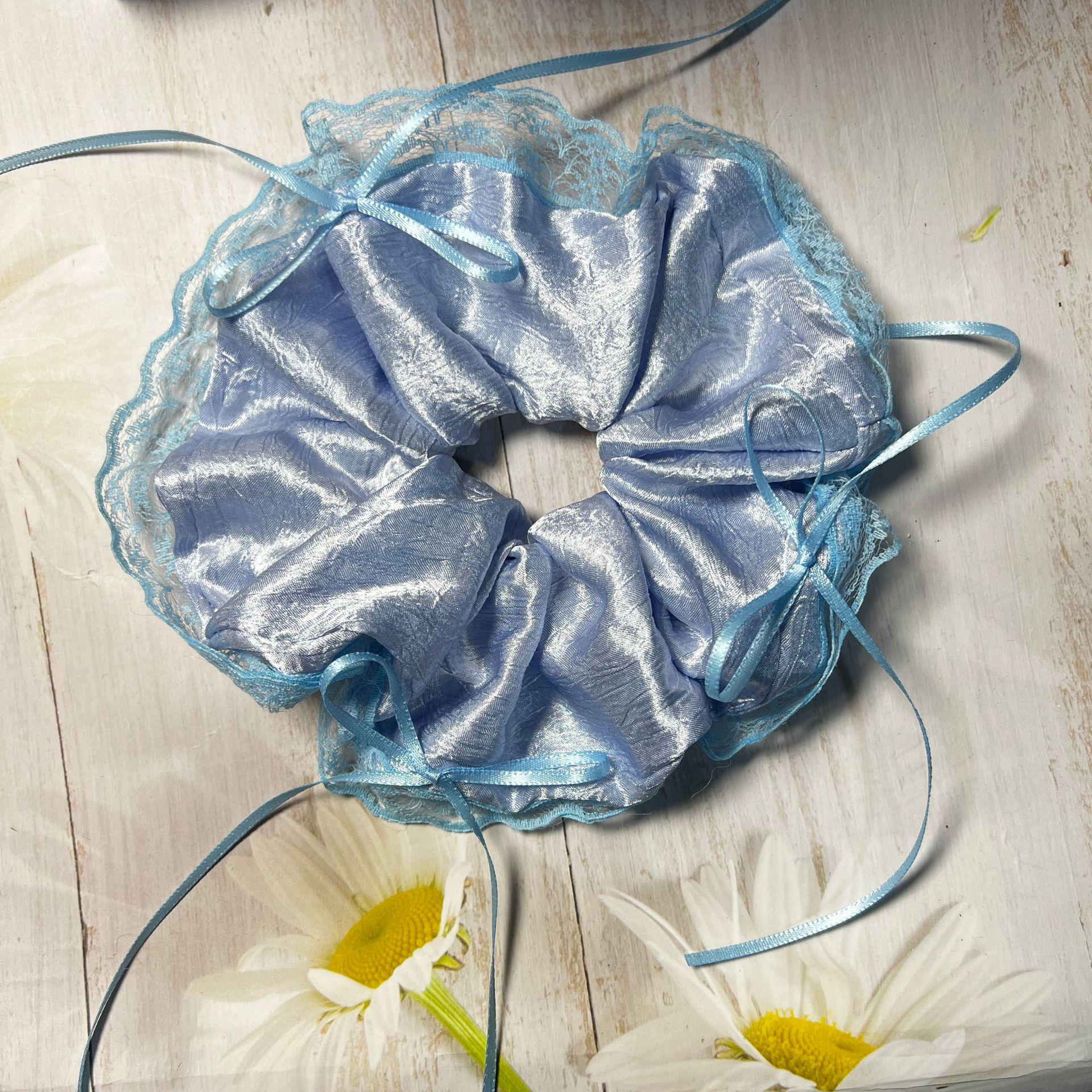 Large Lace Bow Hair Tie for Women - Korean Style Super Fairy High Ponytail Headband синий