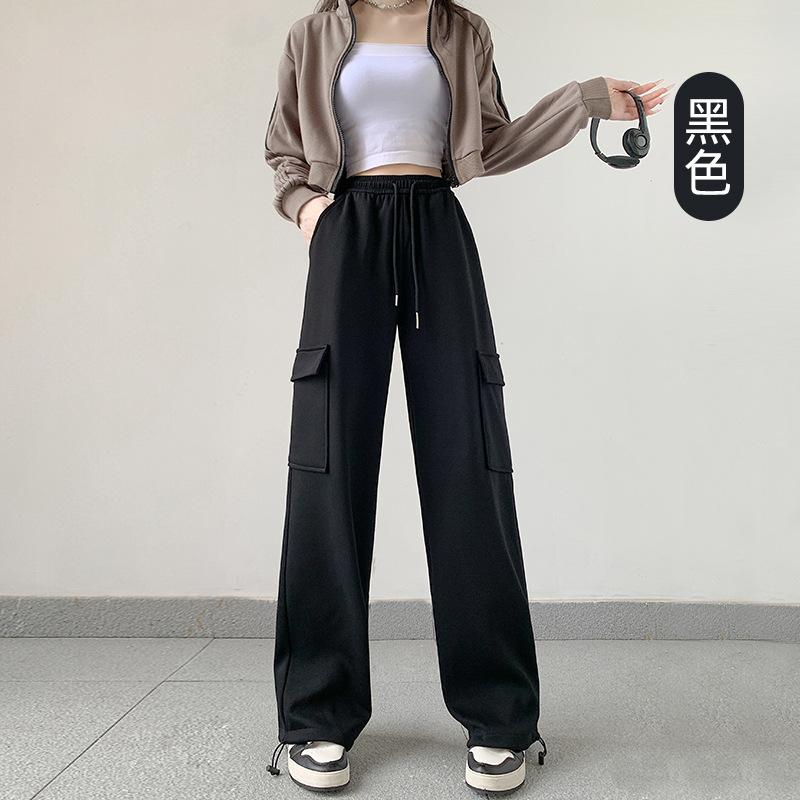 Tie Overalls Women's Autumn New High-waisted Straight Loose Sports Casual Parachute Wide-leg Pants