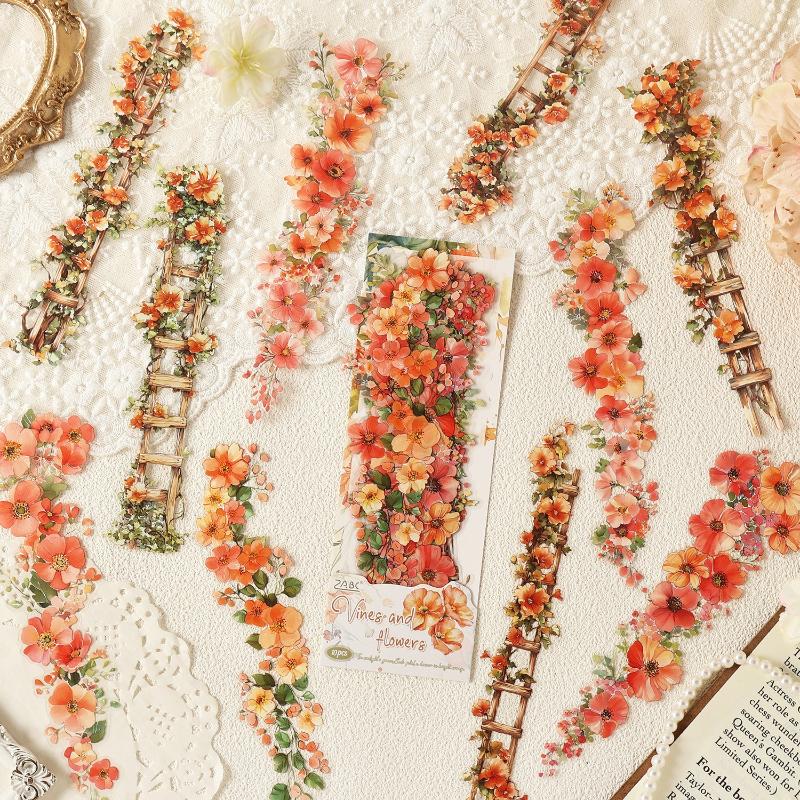 Office School Supplies Rattan Flower Series Original Plant Vine Material Landscaping Collage 6 Styles Kawaii Stickers Lovely
