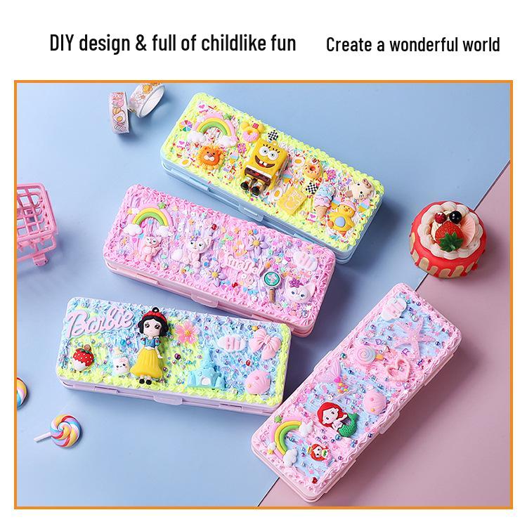 Dvoupatrový penál: Dětský DIY Ručně vyráběný krémový lepidlový obal pro žáky základních škol - Narozeninový dárek