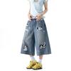 Unisex 7 Inch Denim Shorts Embroidered Dog Loose Wide Leg 2026 Casual Streetwear