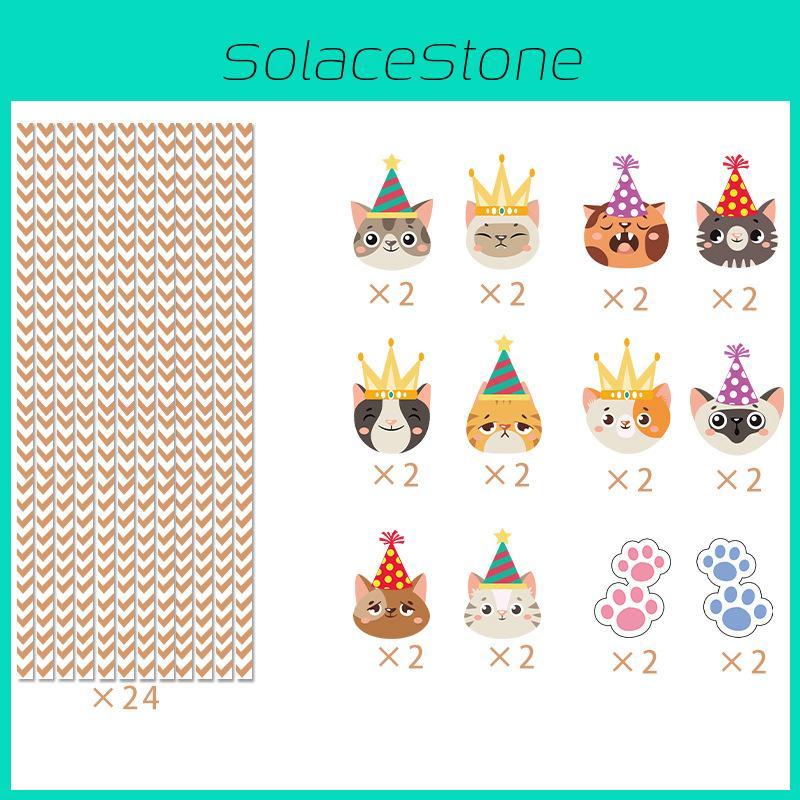 Cat Childrens Cartoon Party Supplies 24pcs Paper Straws For Event Decor Festival