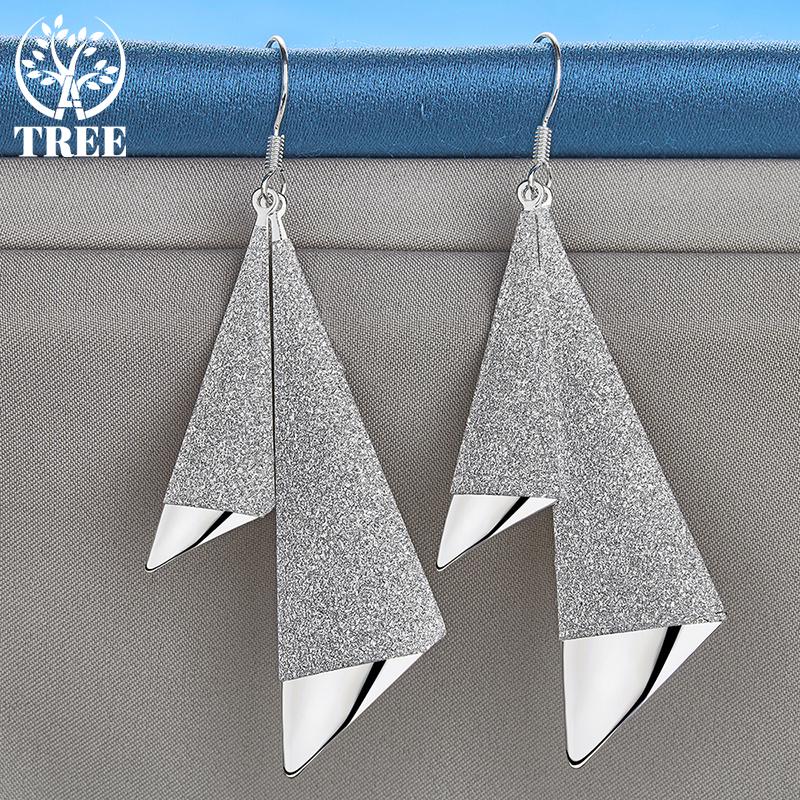 925 Sterling Silver Frosted Long Geometric Drop Earrings  Jewelry