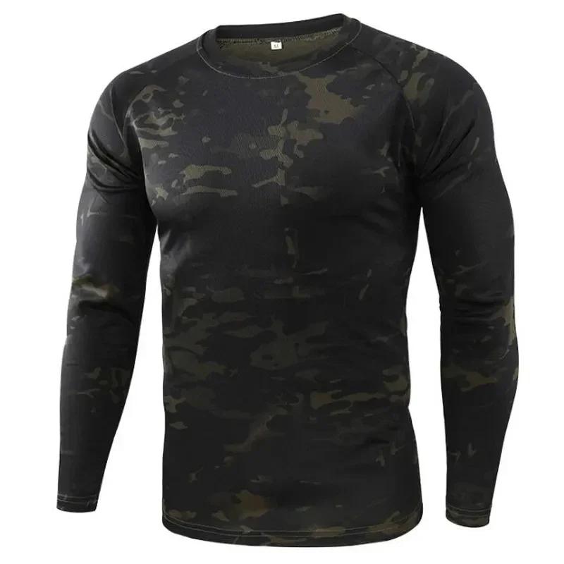 Men's Outdoor Camouflage Warrior Hunting Sports Long Sleeve Fashion Loose Quick Drying Round Neck T-shirt Top Military Tactics