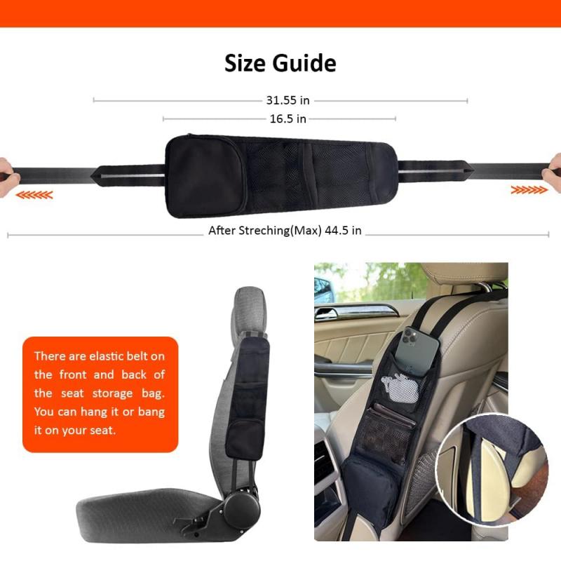 Car Seat Side Organizer with Mesh Pockets, Hanging Seat Back Storage Bag, Auto Interior Holder for Phone Bottles Tissue, Universal SUV Sedan