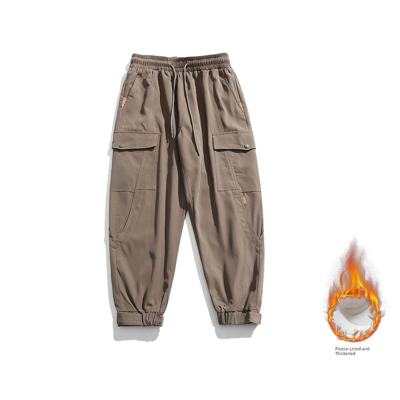 Men's Versatile Solid Color Thickened Jogger Pants, New Autumn Vintage Casual Multi-Pocket Cargo Pants, Trendy Brand