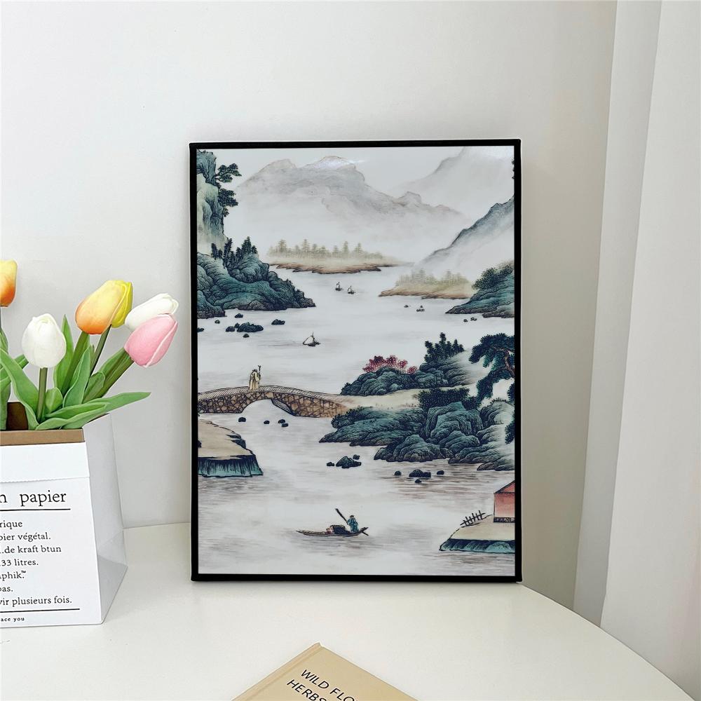 1pc Traditional Chinese Feng S-Shui Plum Orchid Bamboo Landscape Self-adhesive Art Poster Waterproof Paper Sticker Wall Decor