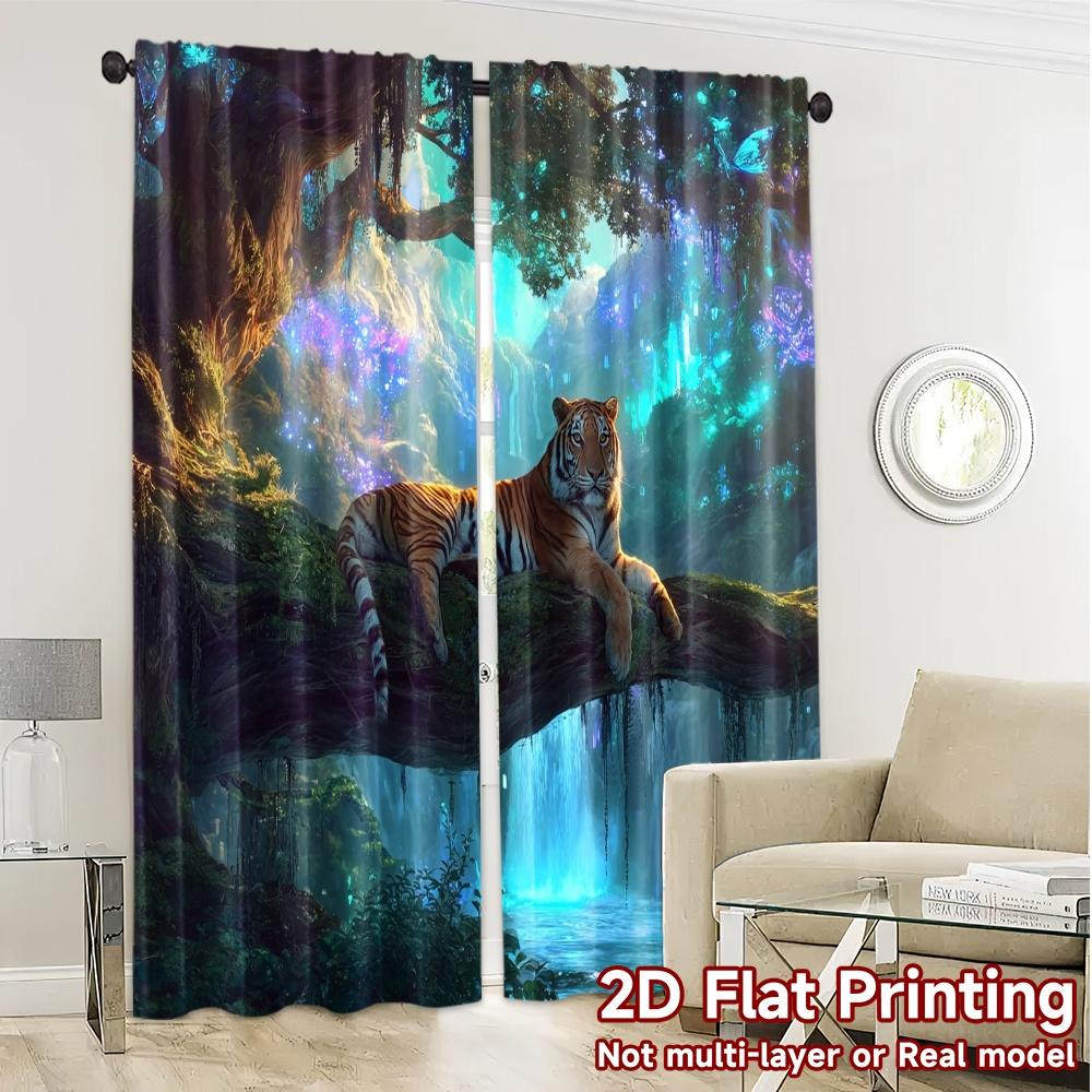 2pcs, 2D FLAT PRINTING Curtains (Without Rod) MysticTiger Fashionable Chic Curtains 100% Polyester Curtains Outdoor Decorations